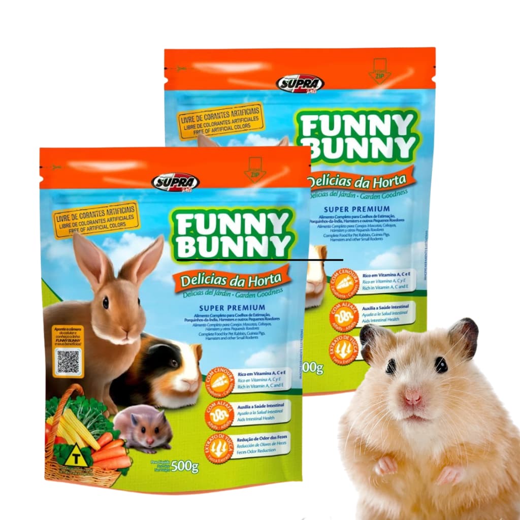 Kit C/2 Ração Funny Bunny Delicias da Horta Para Roedores Coelhos Porquinho da India Chinchila 500g