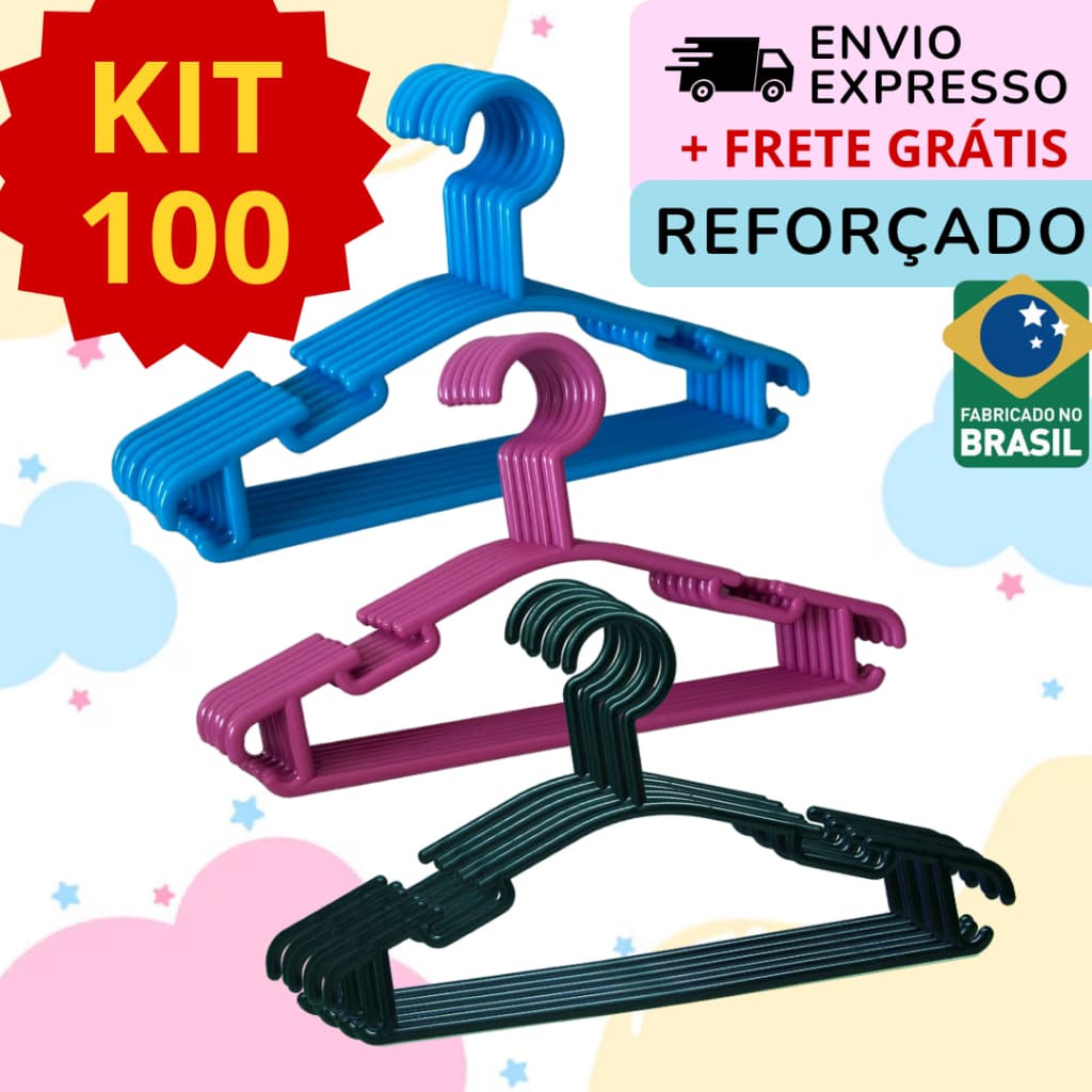 Cabide infantil Baby Reforçado  Azul Rosa Preto juvenil Kit até 100 Unidades