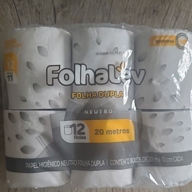 Papel Higiênico Folhalev Folhas Duplas c/12 Rolos 20 Metros x 10cm Cada
