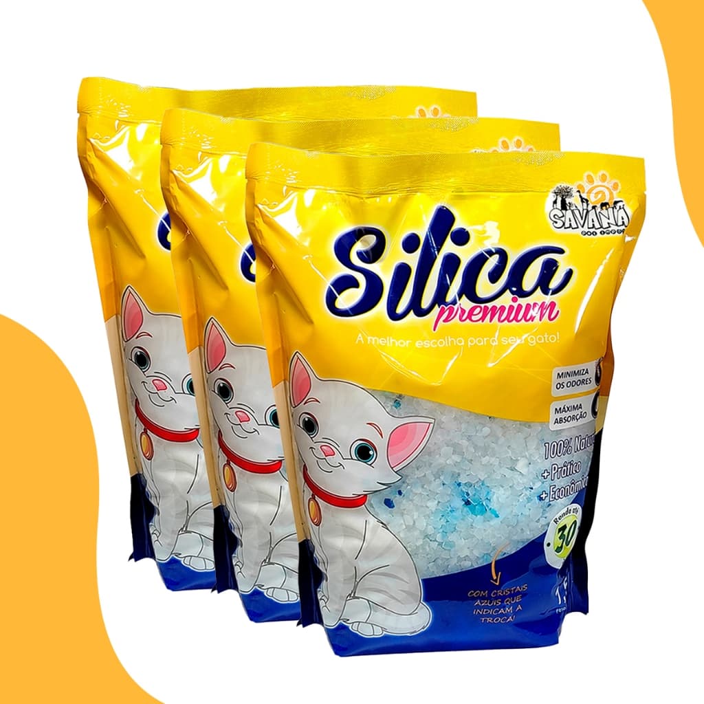 Kit com 3 Areias Sílica para Gato Premium Savana Pet 1,5kg
