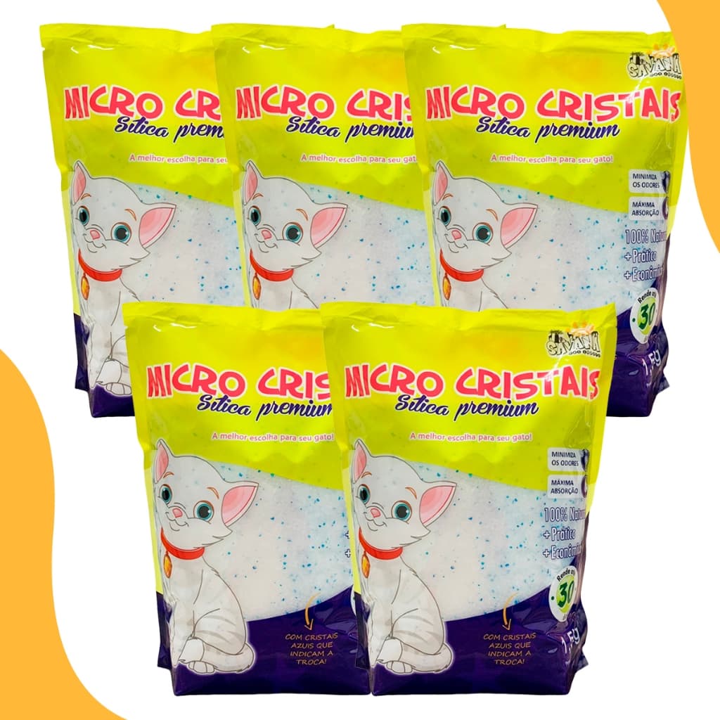 Kit 5 Areias Sílica Premium Fina Para Gatos 1,5kg Savana Pet