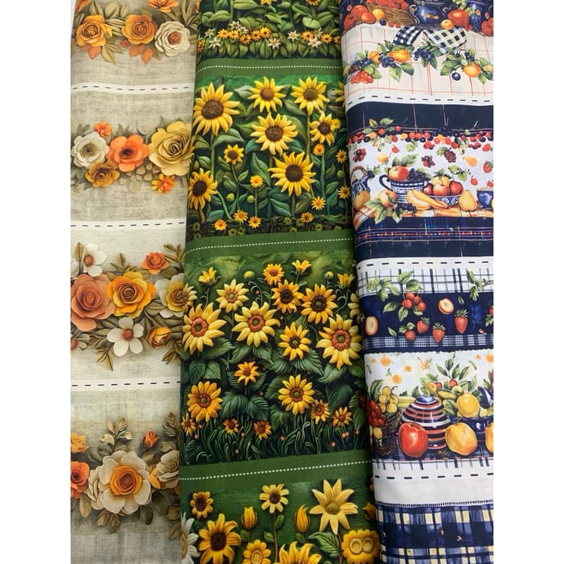 Tecido Tricoline Digital Barrado 55x75 cm com 5 faixas