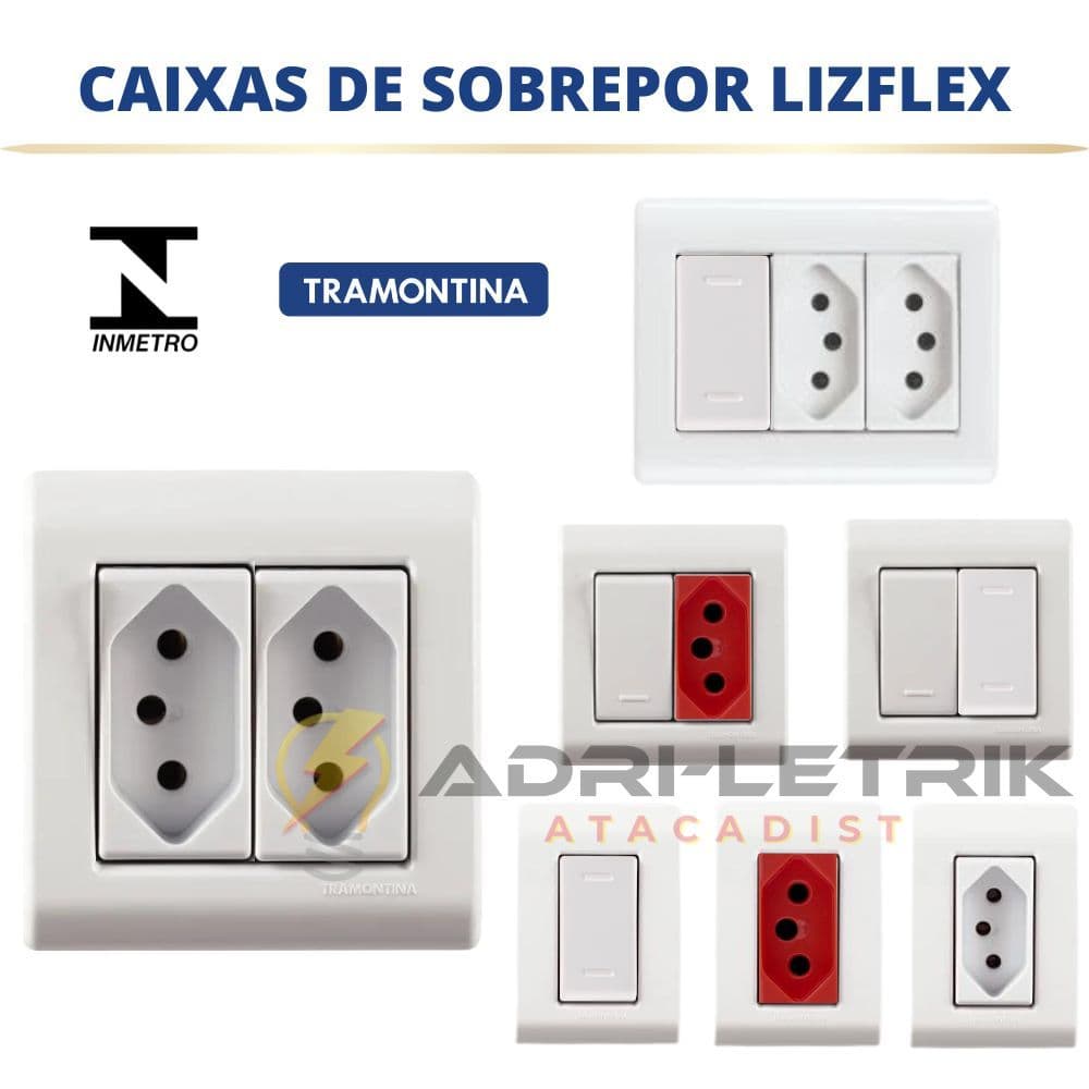 CAIXA DE SOBREPOR TOMADA 10A, 20A INTERRUPTOR SIMPLES OU PARALELO LIZ FLEX TRAMONTINA
