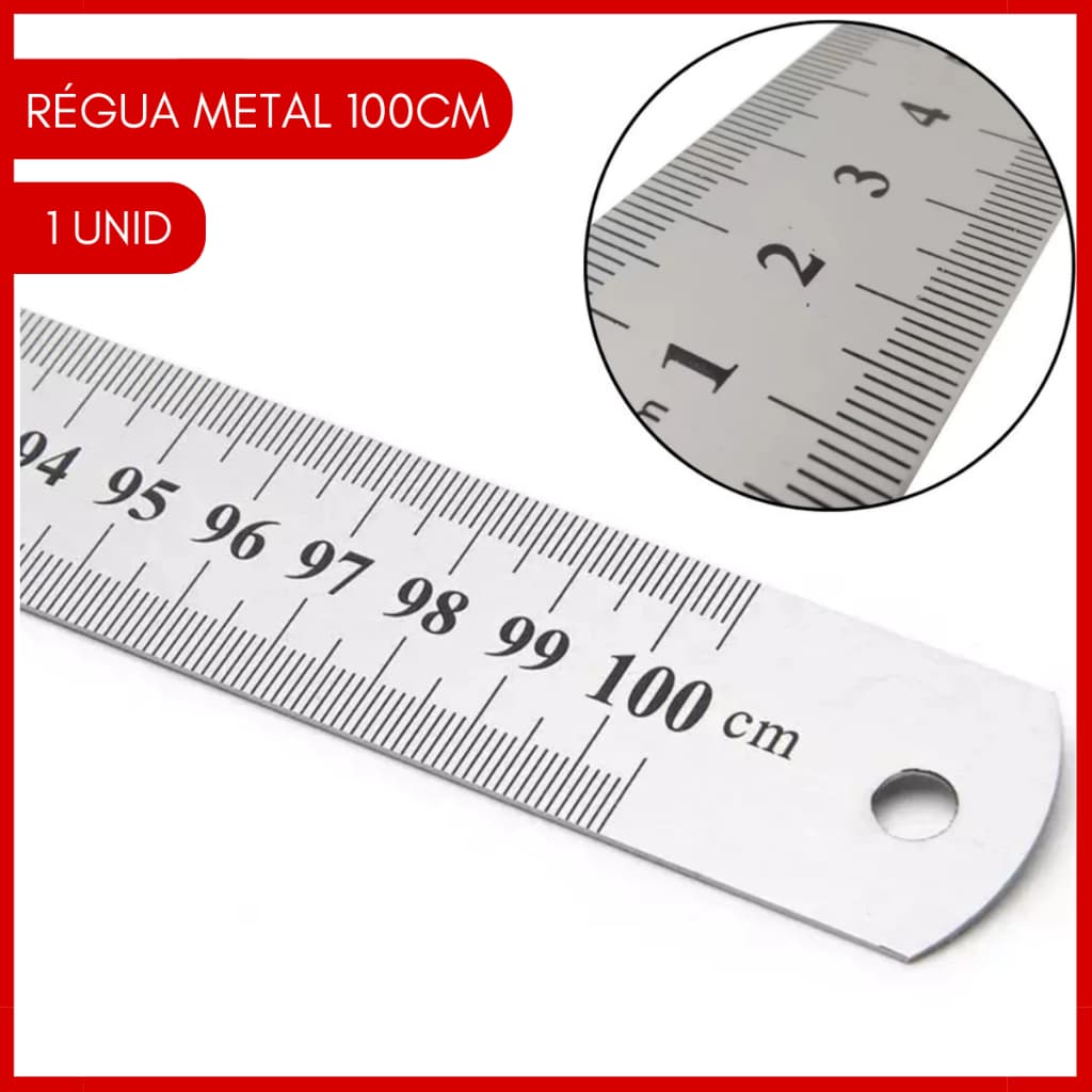 Régua De Metal Aço Inox 100 cm-1 Metro Profissional Flexivel