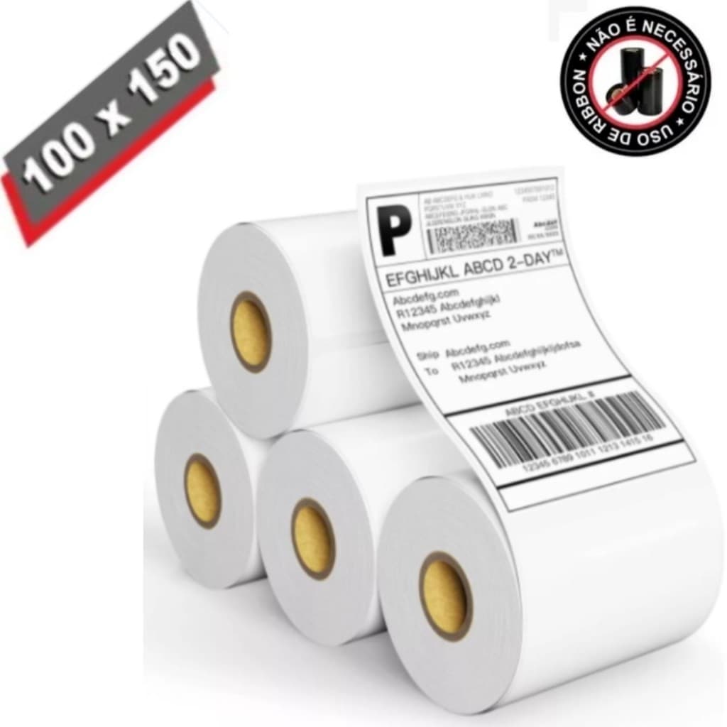 5 Rolos Etiqueta Térmica Couche E-Commerce 10x15 cm 100x150 Zebra Elgin Serrilha