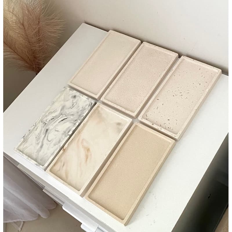 Kit 2 Peças Bandejas Decorativas Organizadoras Retangular de Cimento Branco Resistente à água.