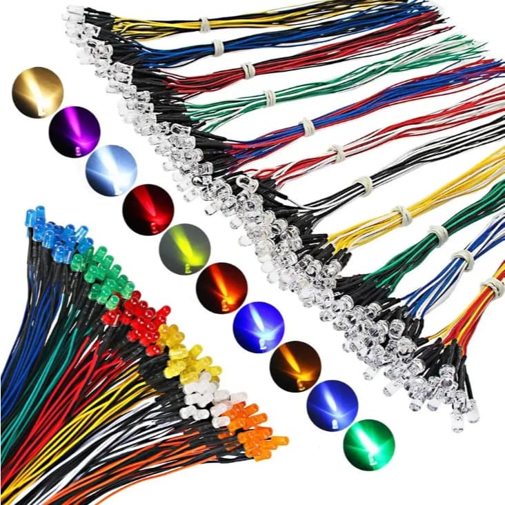 Kit com Leds 5mm Alto Brilho 12V com Fio de 20cm Ideal para Projetos DIY, Modelismo e Iluminação Personalizada