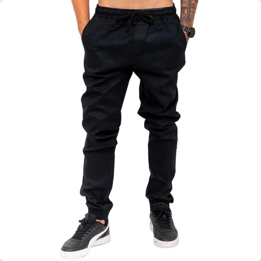 Calça Jogger Masculina Com Punho Premium Slim Jeans Sarja Elástico Ajustável