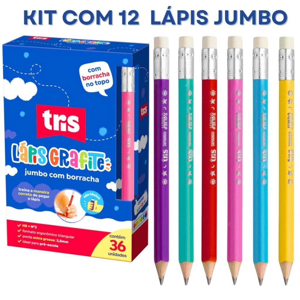Kit 12 Lápis De Escrever Com Borracha Lápis Jumbo Lápis Escolar Infantil