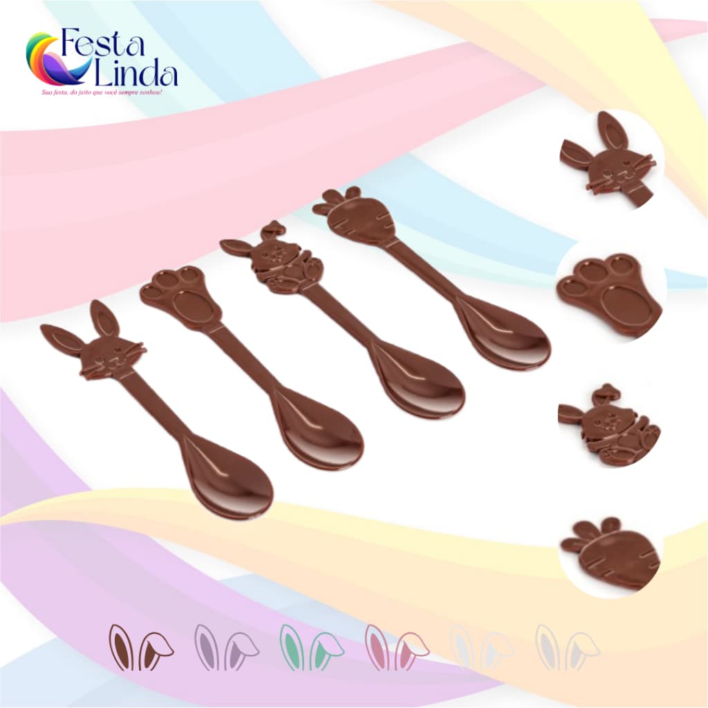 Kit Colher Decorativa Páscoa 12 peças Diversas Cores 15x3cm