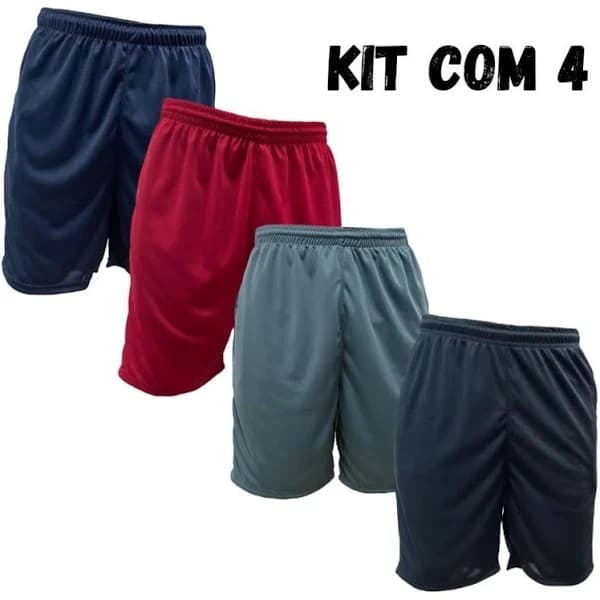 BERMUDAS KIT COM 4 QUATRO SHORT CALÇÃO FUTEBOL UNIFORME DRYFIT DRI MASCULINO FEMININO BASICO
