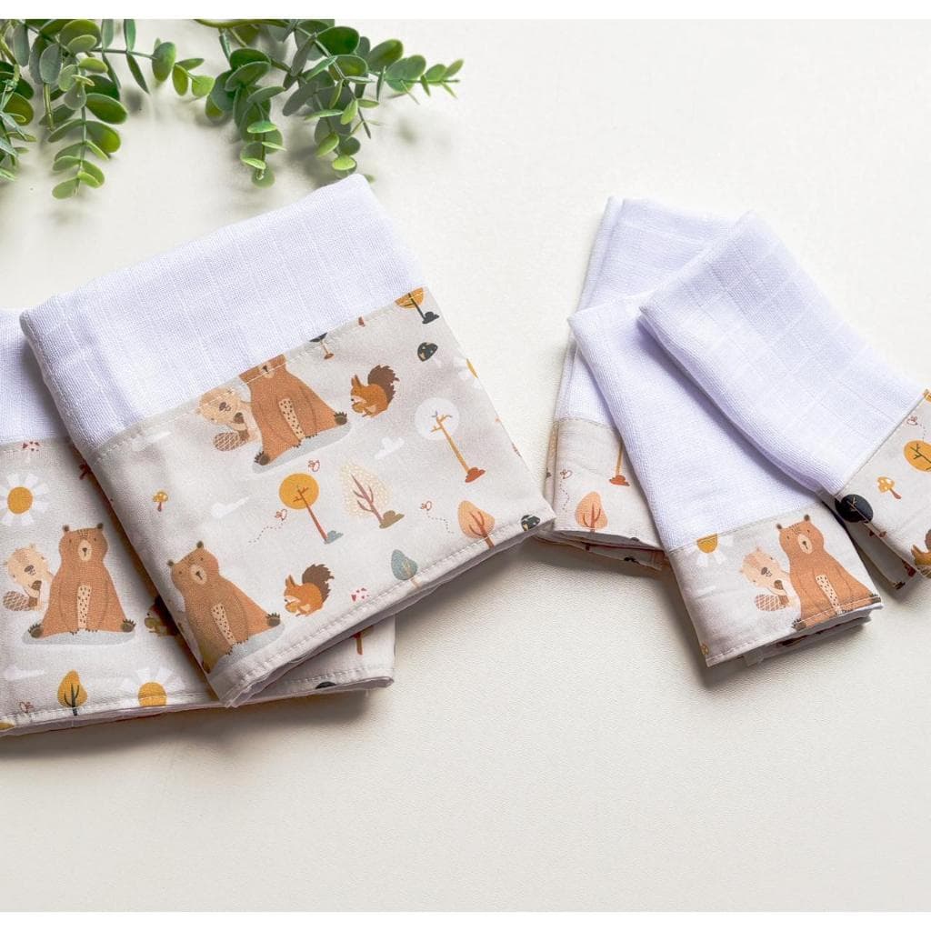 Kit Fraldas de Boca e Ombro Bebê Tricoline 100% Algodão com Saquinho Presenteável Ceci Petit Home