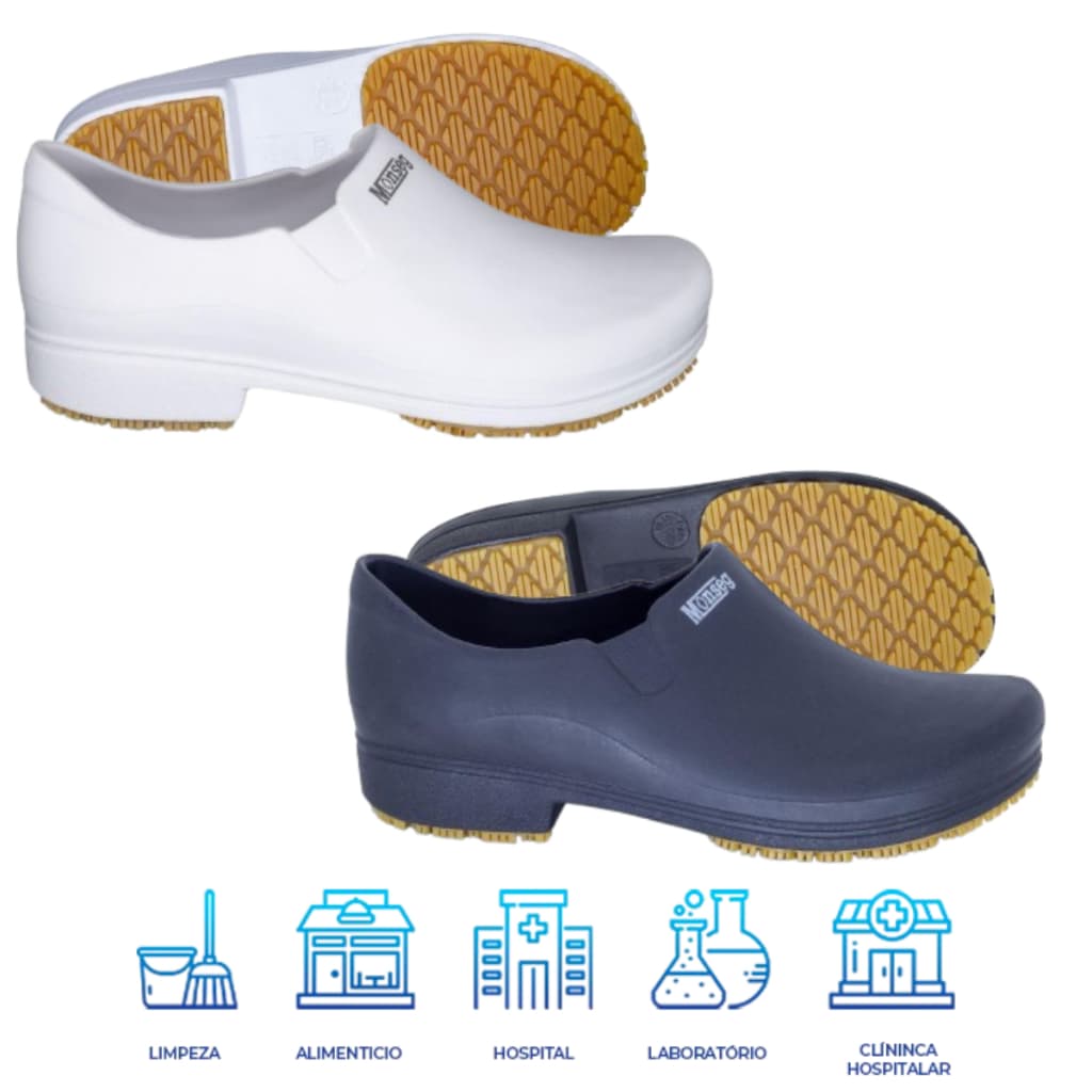 Sapato Antiderrapante Uso Profissional Enfermagem Hospital Clinica Serviços Gerais Cozinha Limpeza Classic Monseg