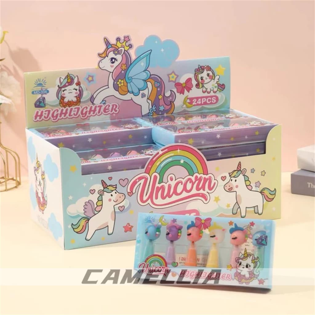 kit 6 Cores marca texto Fofo modelos variados unicórnio e panda