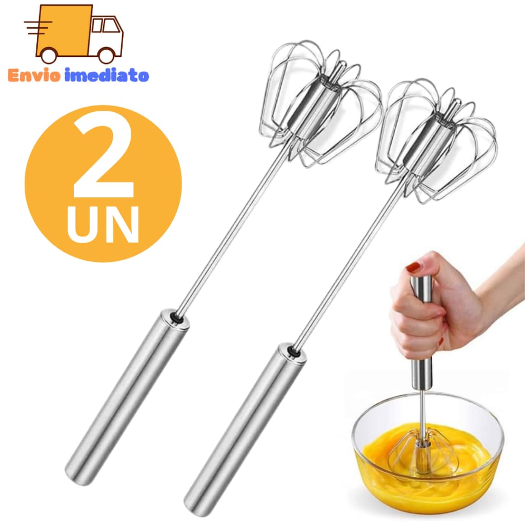 Kit 2 Batedor De Ovos Clara Neve Fouet Misturador Mixer SemiAutomático Manual Giratório Profissional