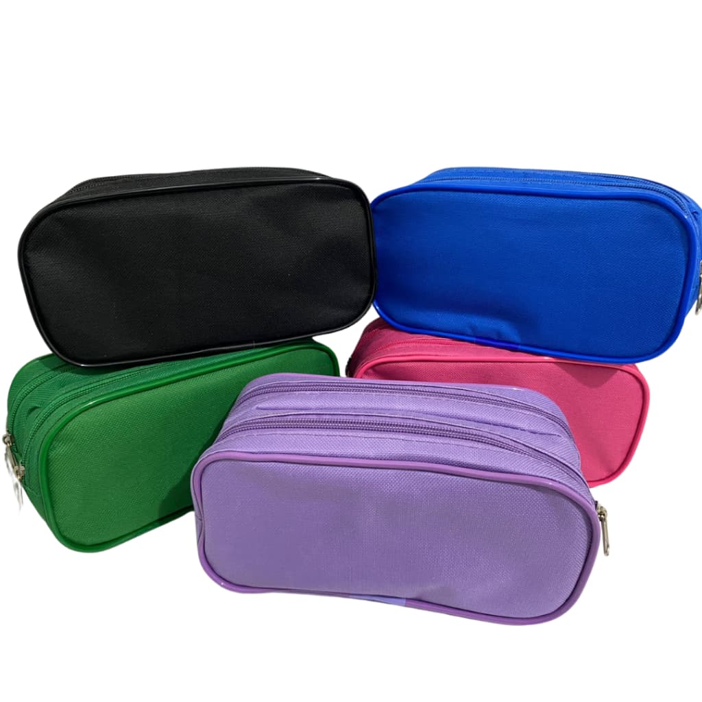 Estojo Liso 2 Divisórias Zíper Duplo Porta Lápis Escolar Escritório Colorido