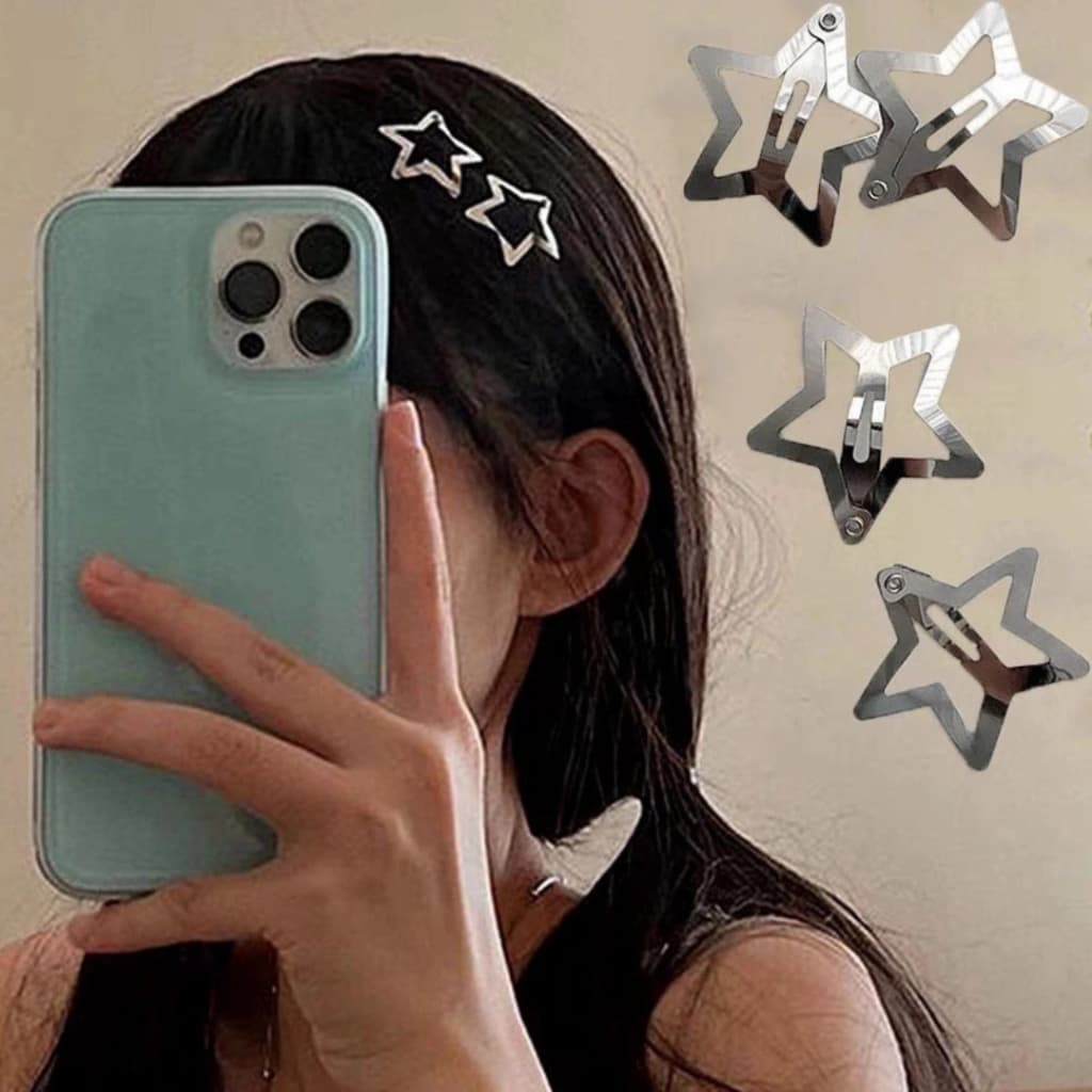 1 Presilha de Estrela Prata Prateado Cabelo Festa Casamento Show Y2k  Penteado Grunge Koreia China