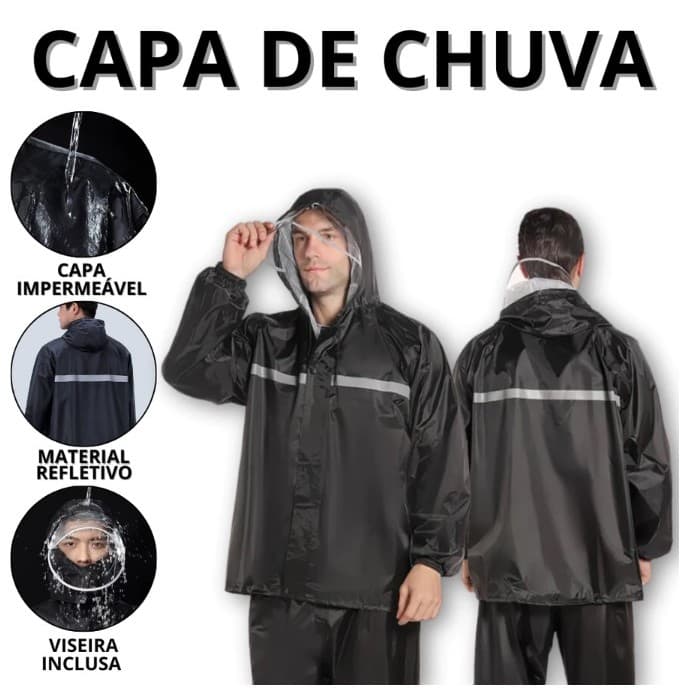 Capa de Chuva Motoqueiro Conjunto Masculino Feminina Adulto Faixa Refletiva Capuz Impermeável