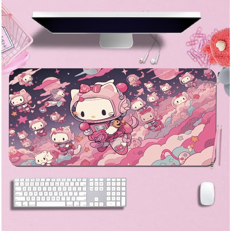 Mouse Pad Gamer p/ Destktop Borda Costurada Estampas Rosa Meninas  Kawaii