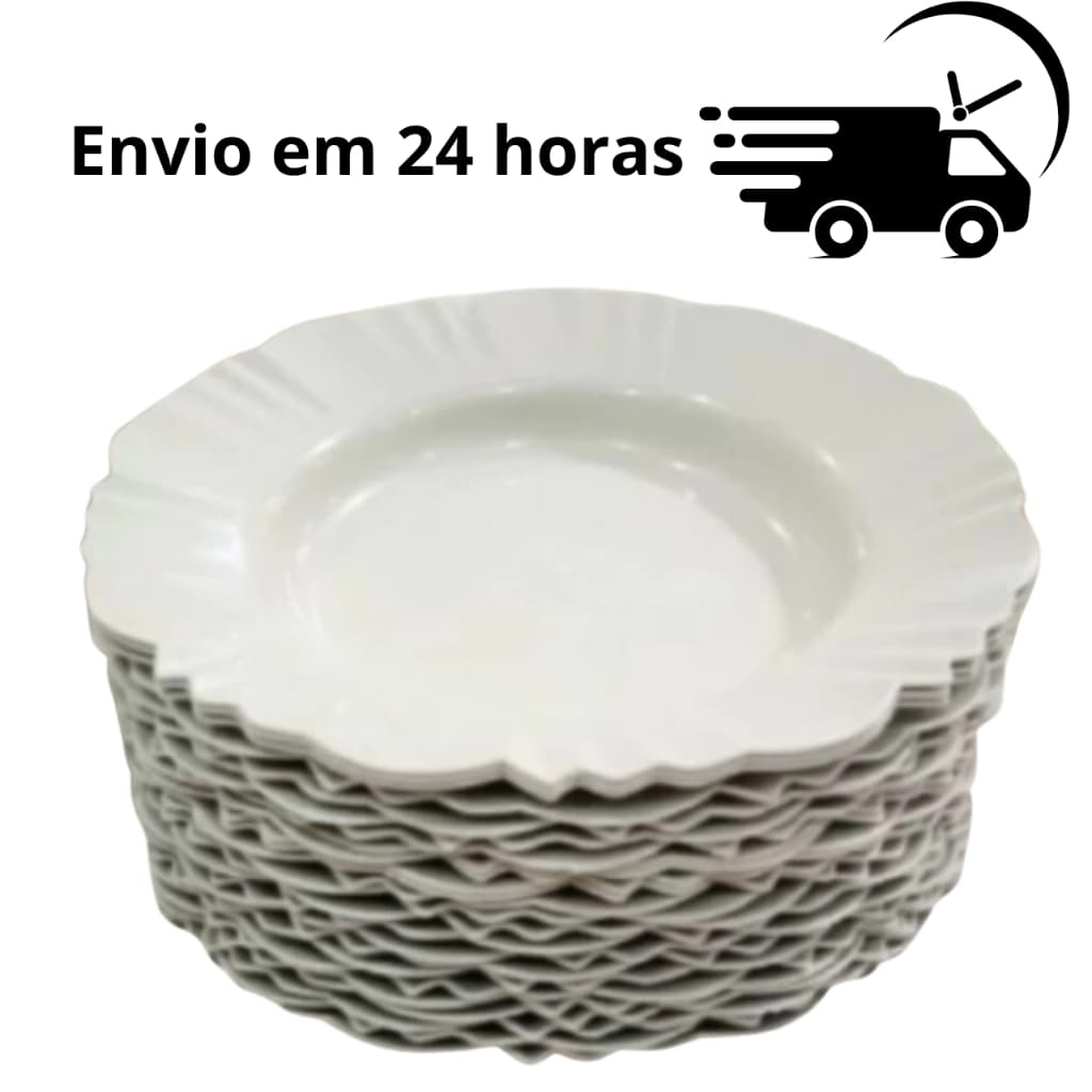 Kit 10 prato fundo plastico com borda branco refeição churrasco festa pratos Promoção