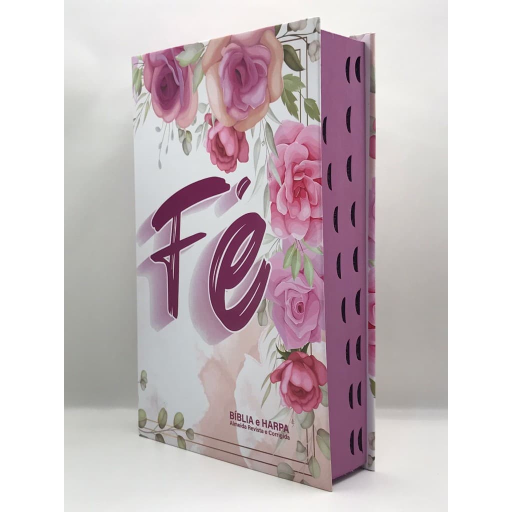 Bíblia Sagrada Tamanho Grande Capa Dura Com Harpa Palavras de Jesus em Vermelho Fé Flores Rosa