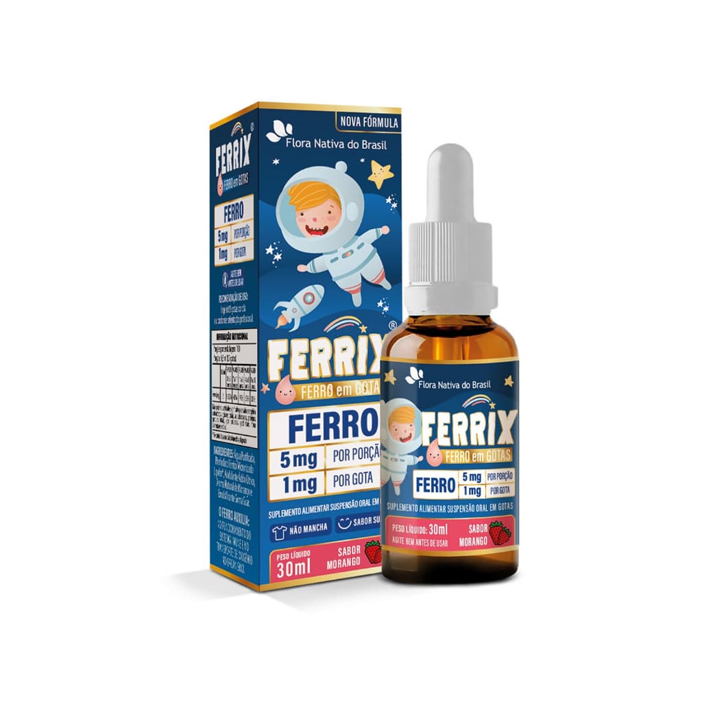 FERRIX Suplemento Infantil de Ferro (Ferro 5mg/porção) 30ml Sabor Morango - Flora Nativa