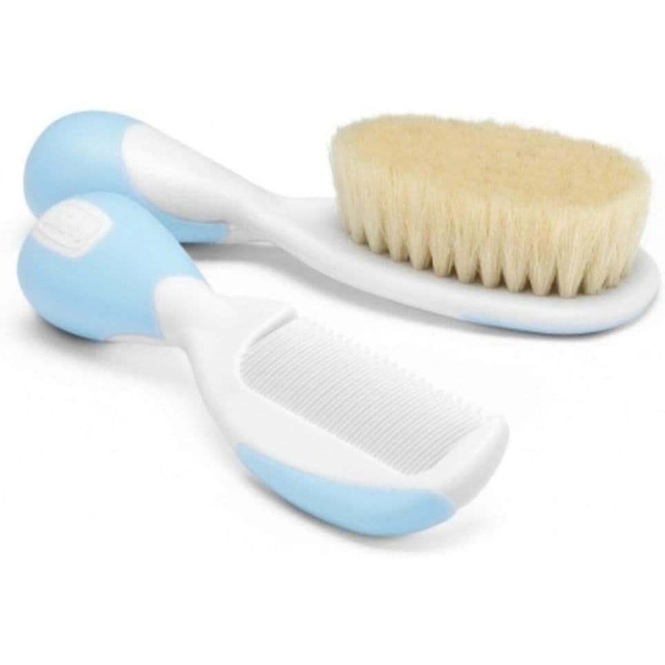 Escova e pente de cerdas naturais Bebê azul Chicco