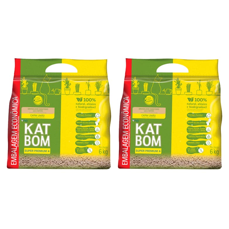 Kit 2 Katbom Granulado Sanitário para Gatos Capim Limão 6 KG
