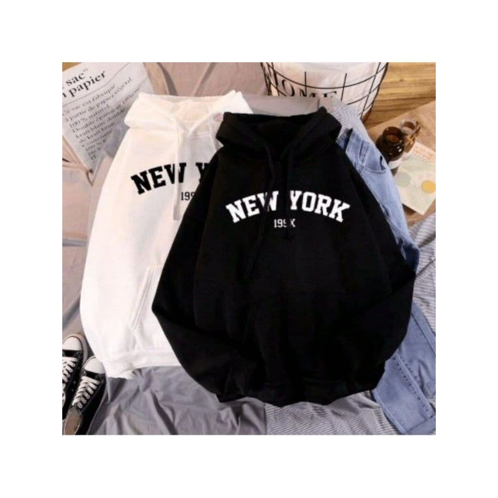 Kit 2 Blusas de Frio Moletom Bolso Canguru Capuz e Bolso New York Tumblr Unissex Feminina e Masculina