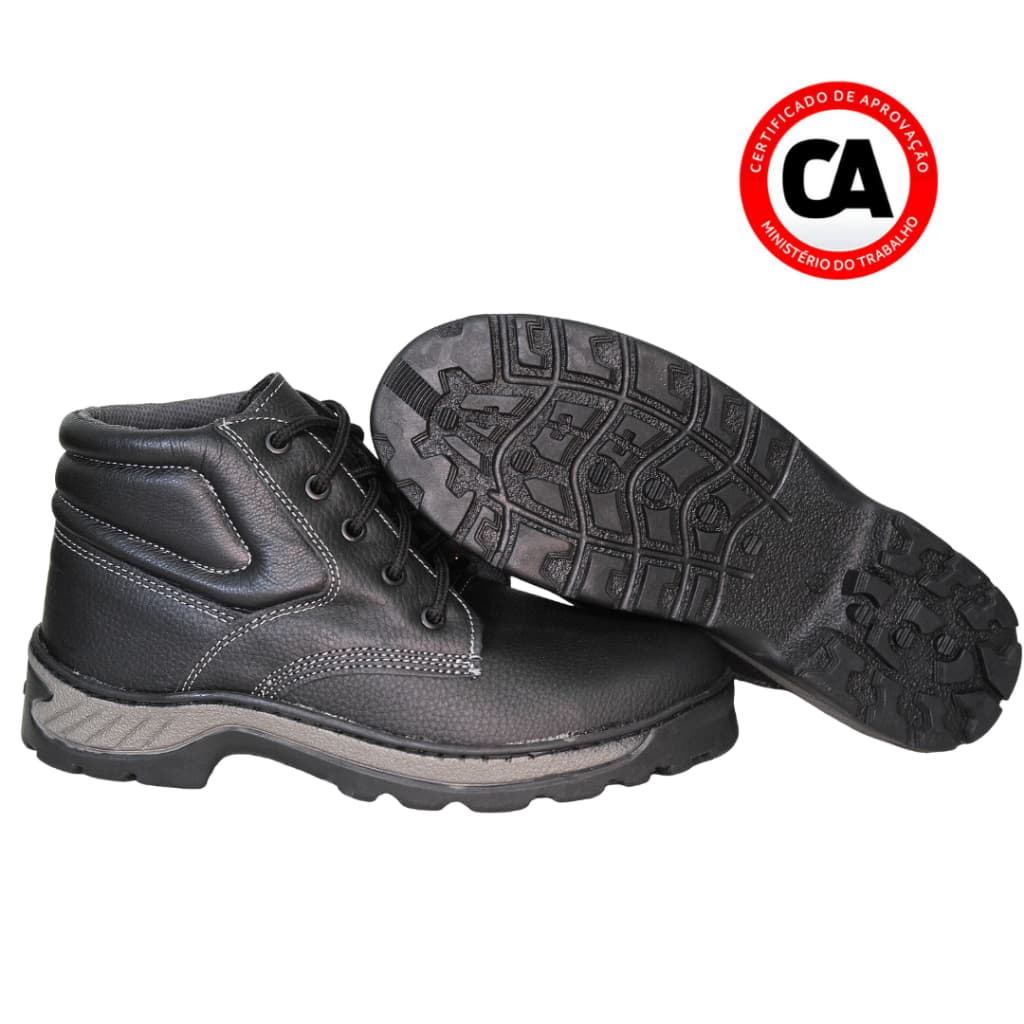 Coturno Bota Preto Couro de Segurança Com C.A. Adventure Confortável