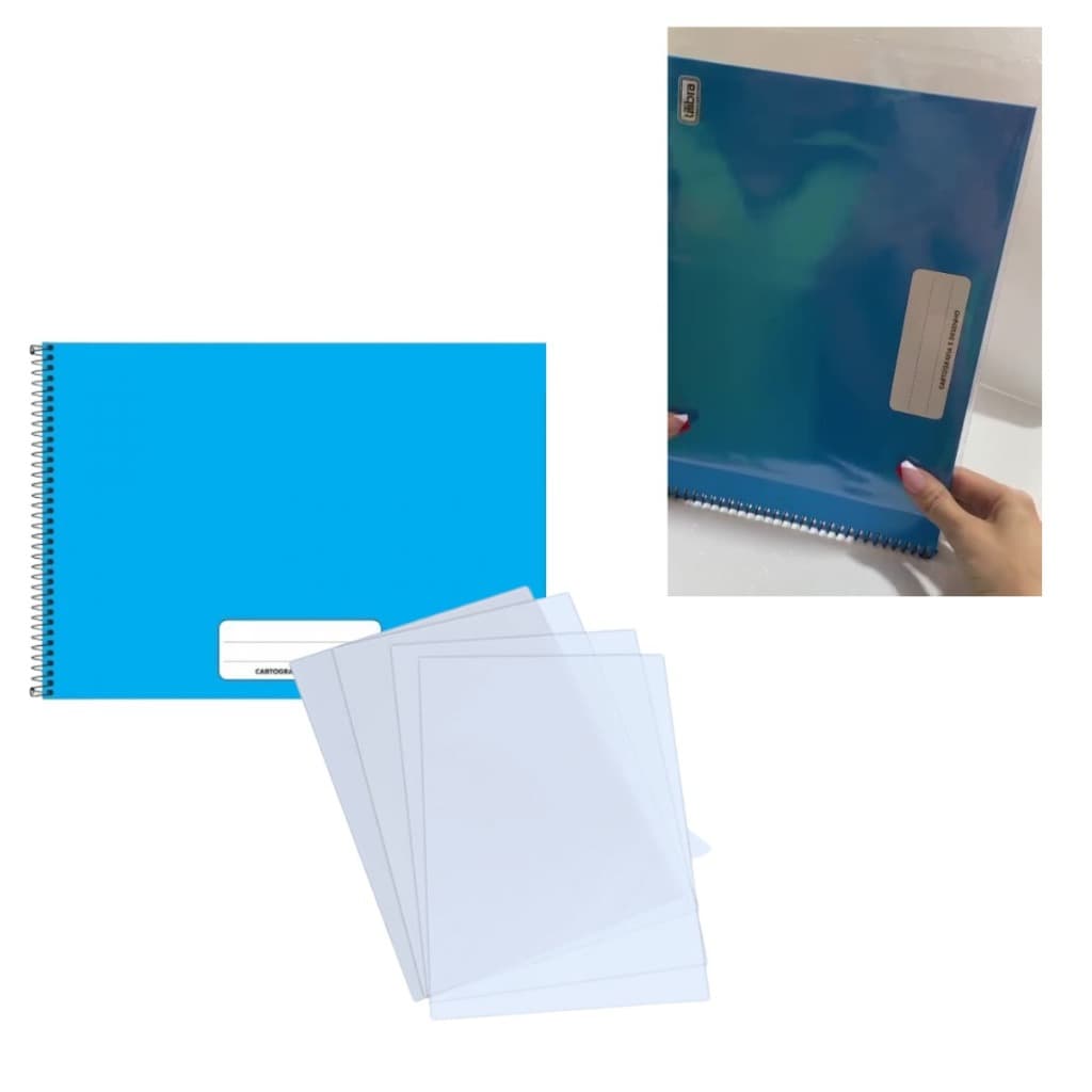 CAPA PLÁSTICA PARA ENCAPAR CADERNO DE DESENHO ARAME CAPA DURA CARTOGRAFIA 96/80 FOLHAS