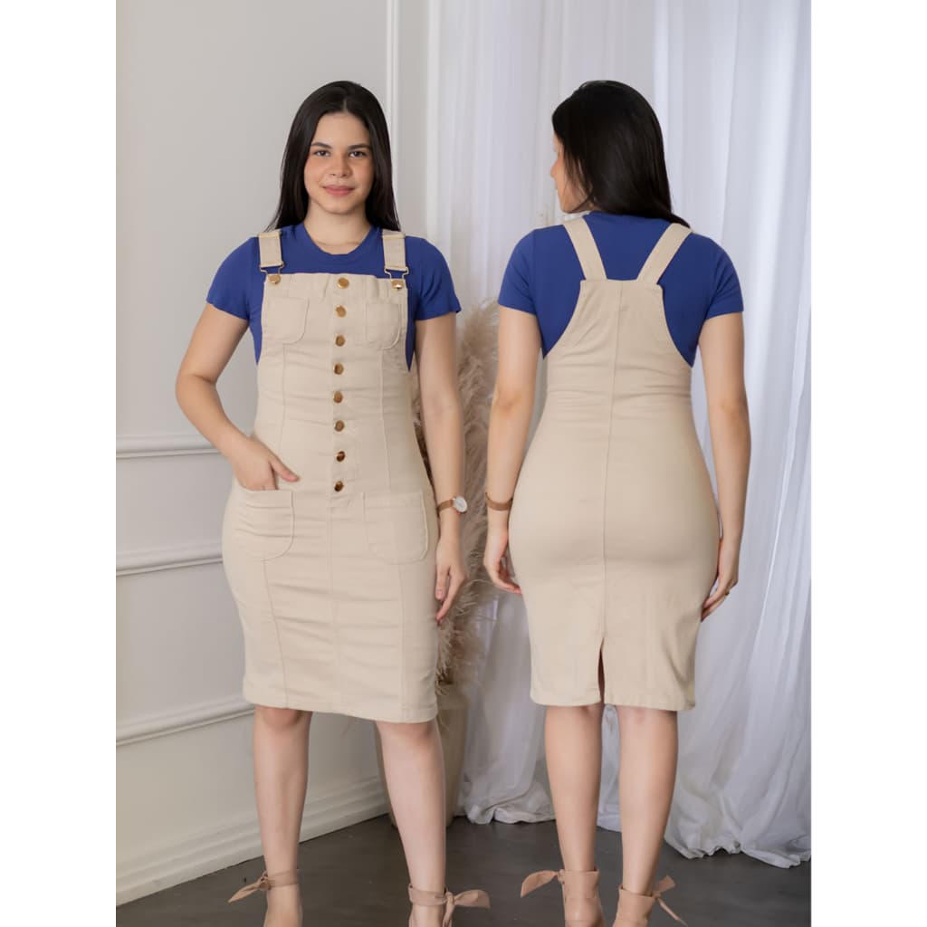 Salopete Moda evangélica vestido jeans na cor verde jade