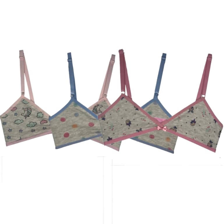 kit 3 Sutiãs Infantil Menina Moça Juvenil sem bojo com fecho nas costas cores estampado
