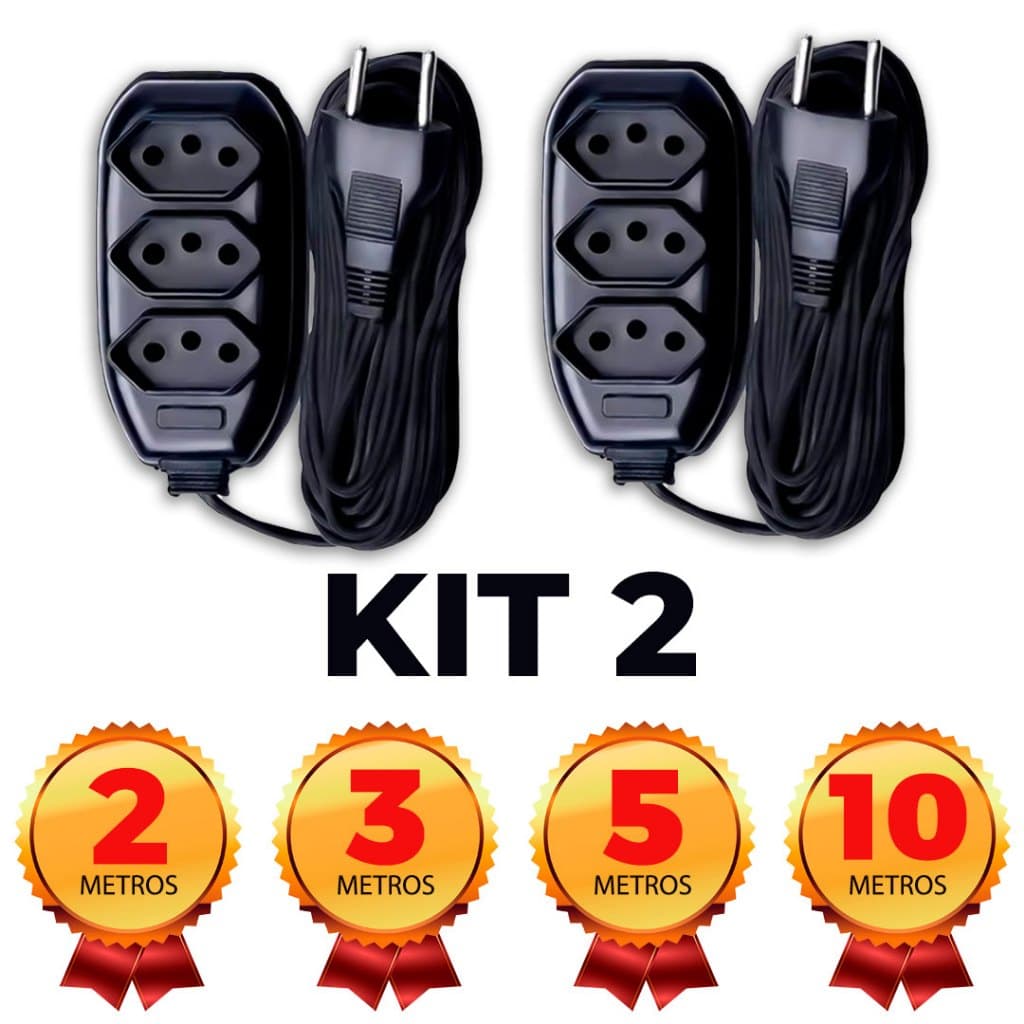 Kit 2 Extensões de 2 a 10 metros  Preta 110w/220w