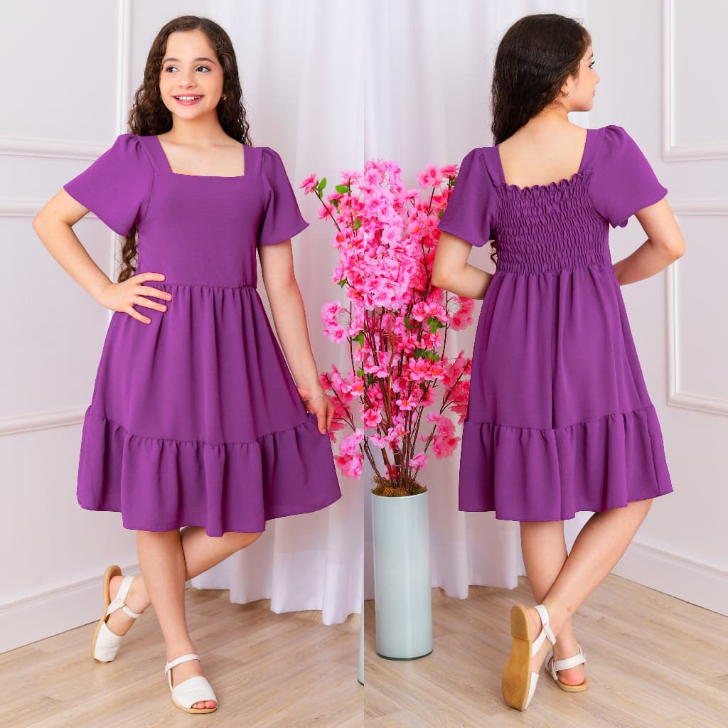 vestido curto de manga curto infantil/juvenil/meninas