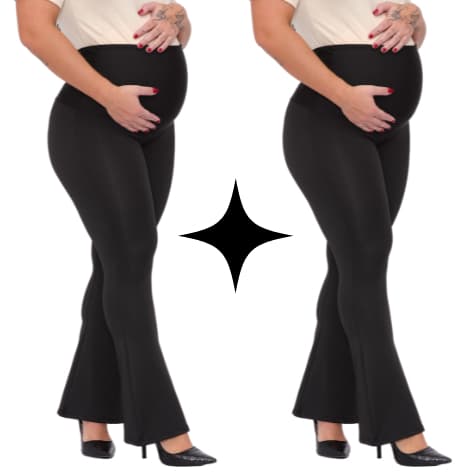 KIT 2 Calças Flare Gestante Boca de Sino Legging Maternidade Super Zero Transparecia PP ao Plus Size