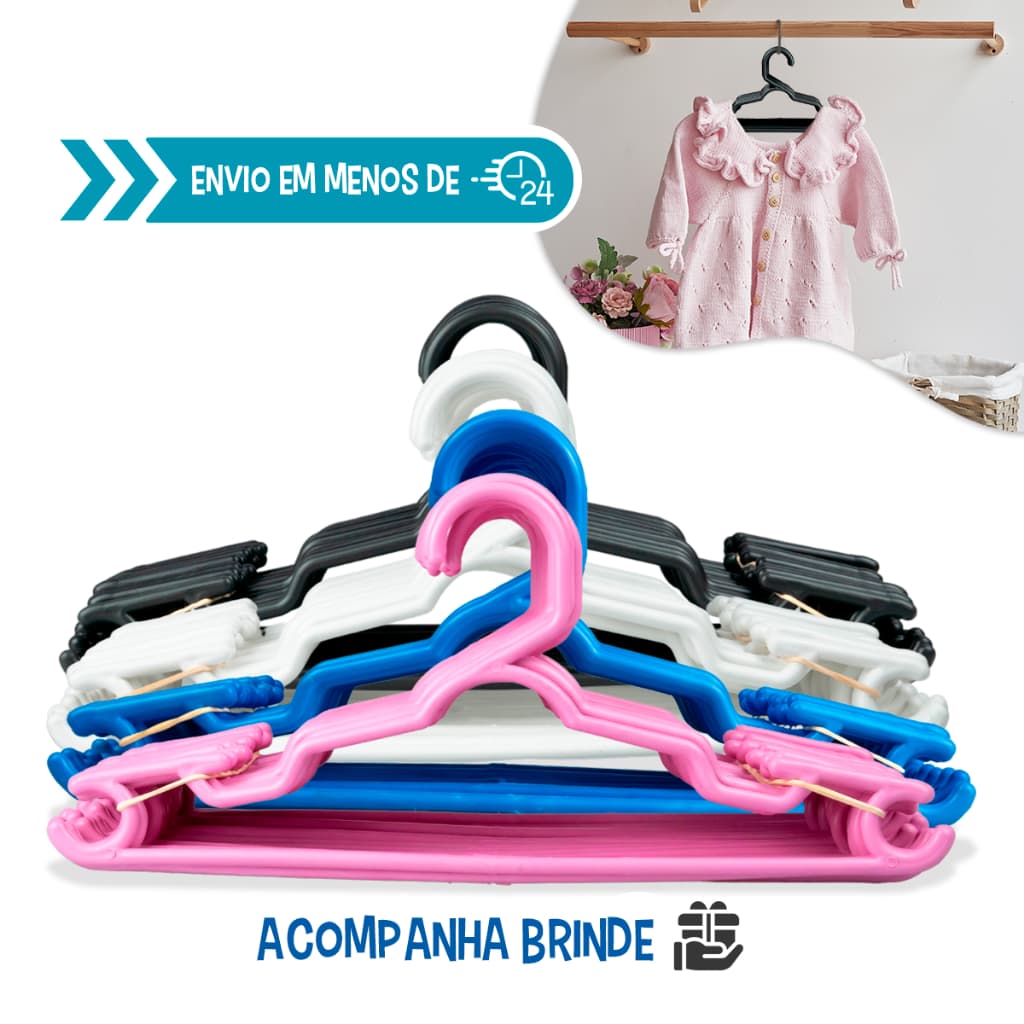kit 50 unidades Cabide Reforçado Baby infantil juvenil cores Envio Imediato