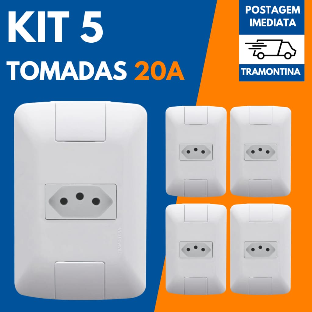 KIT 5 Conjuntos Tomada Simples 20A Tramontina Linha Aria Original com Nota Fiscal