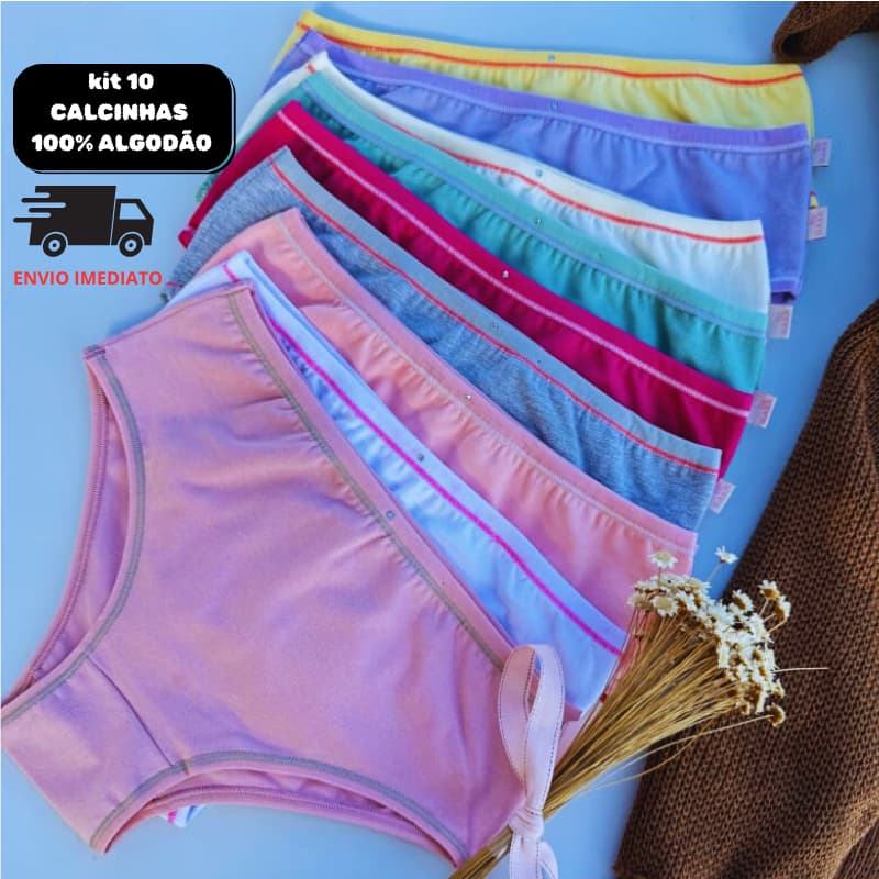 Kit 10 Calcinhas Infantil 100% Algodão Conforto Premium Cores Sortidas kit de 5 ou 10 Un