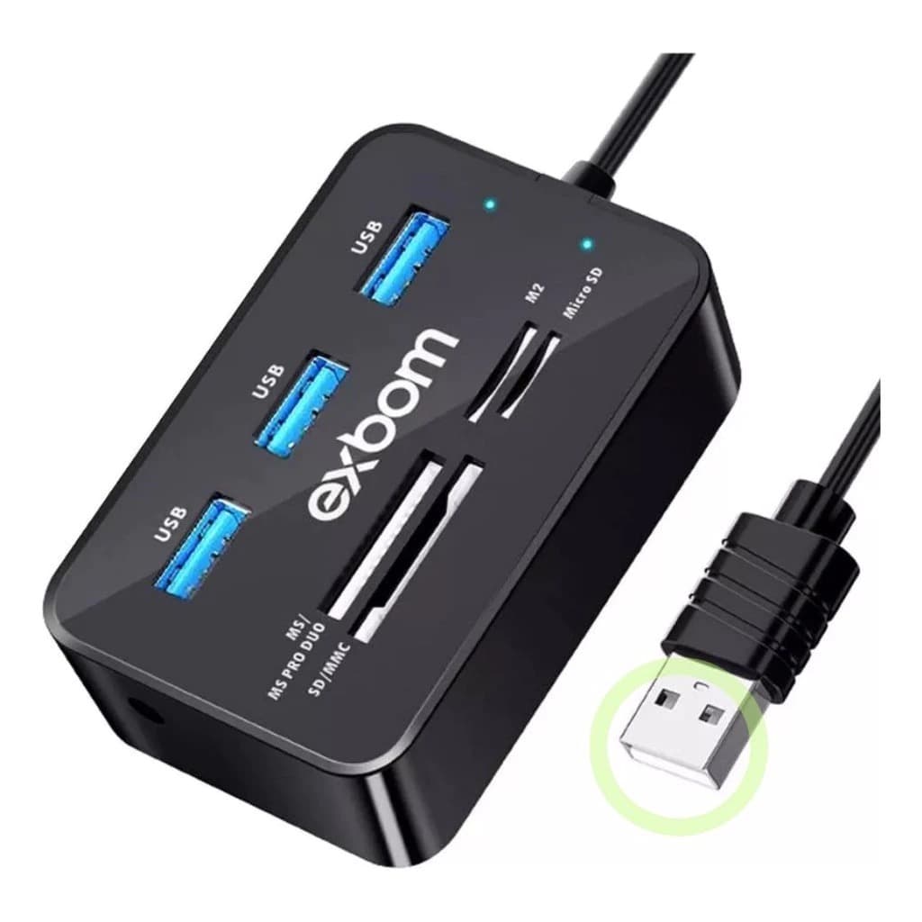 Hub 3 x USB 2.0 com leitor de cartão de memoria 7 em 1 EXBOM UH-R230