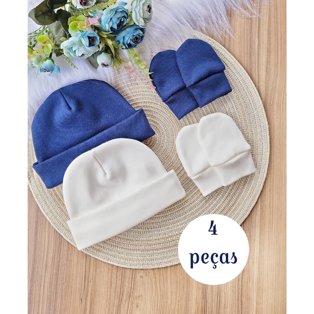Kit 2 Touca e 2  Luva Para Bebê Recém Nascido 100% Algodão Antialérgico Maternidade