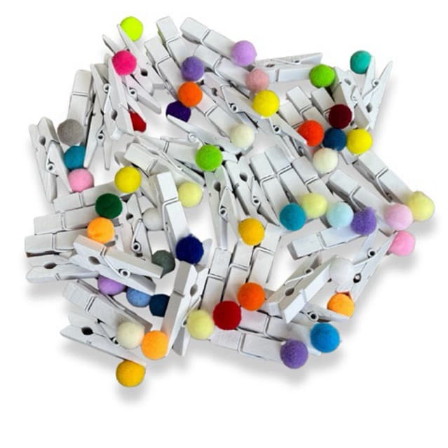 Mini pregador prendedor madeira colorido 3,5 cm com Pompom com 50 unidades lembrancinha fotos