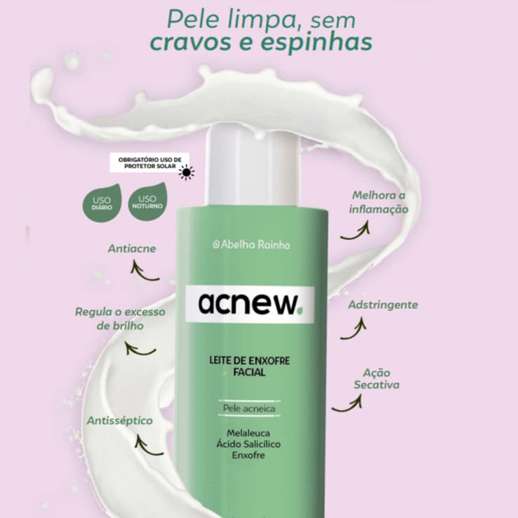 Leite de Enxofre Facial Antiacne Melaleuca  - Abelha Rainha 120ml