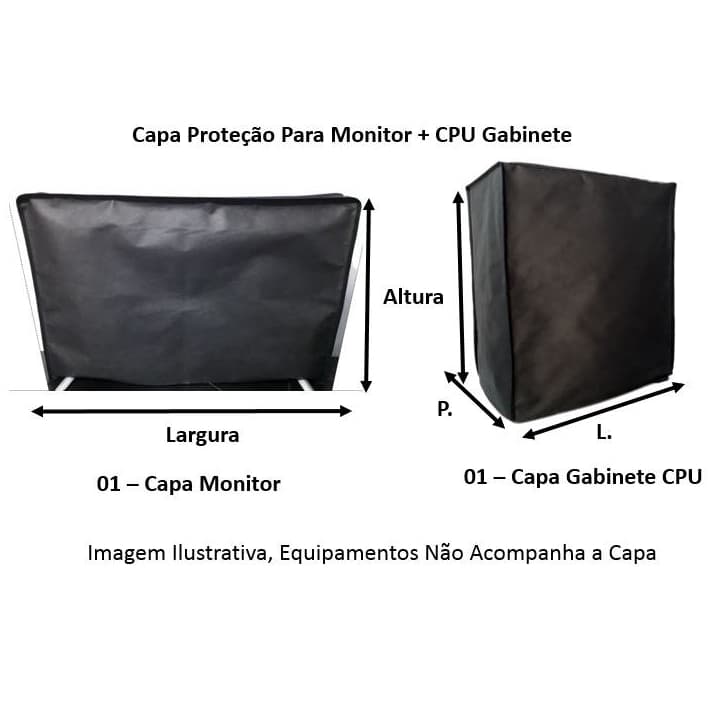 Kit 2 Capas de Proteção 1 Gabinete CPU + 1 Monitor  Gamer Sob Medida em TNT Bonito, Resistente, Antipoeira.