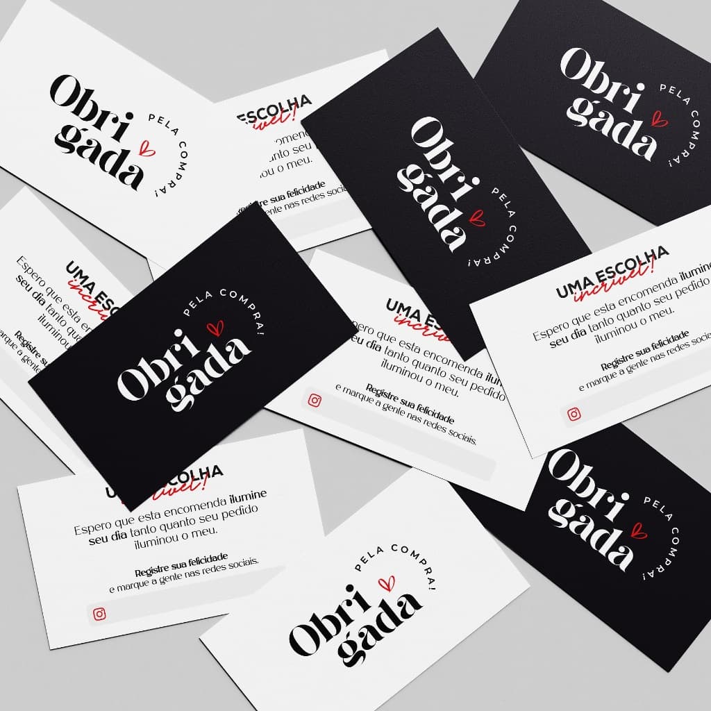 Mini cartão de agradecimento ao cliente preto / branco - postal obrigada pela compra