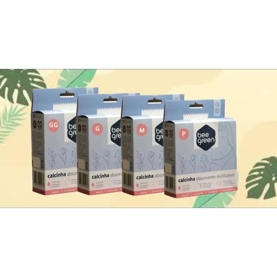 Calcinha Absorvente Reutilizável BEE GREEN P, M, G e GG