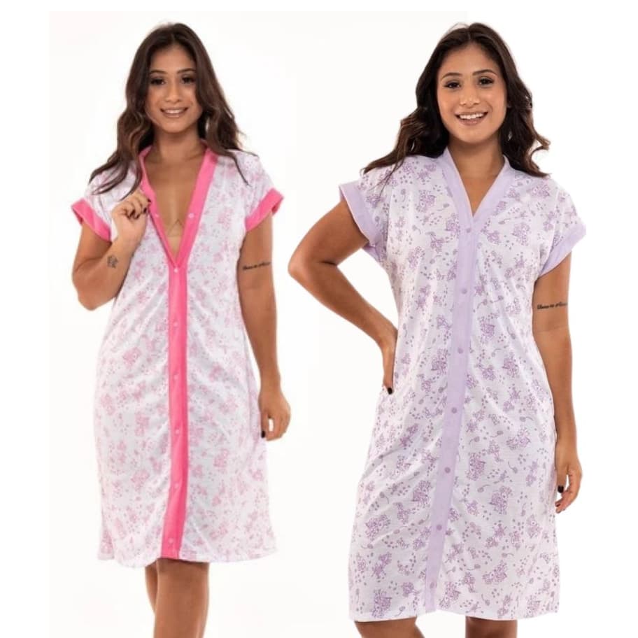 Kit 2 Camisolas Amamentação Algodão Pijama Gestante Abertura Frontal Maternidade Conforto