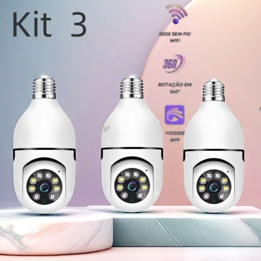 Kit Câmera de segurança a Prova D'água sem fio gira 360 com app Yousee full HD visão notturna