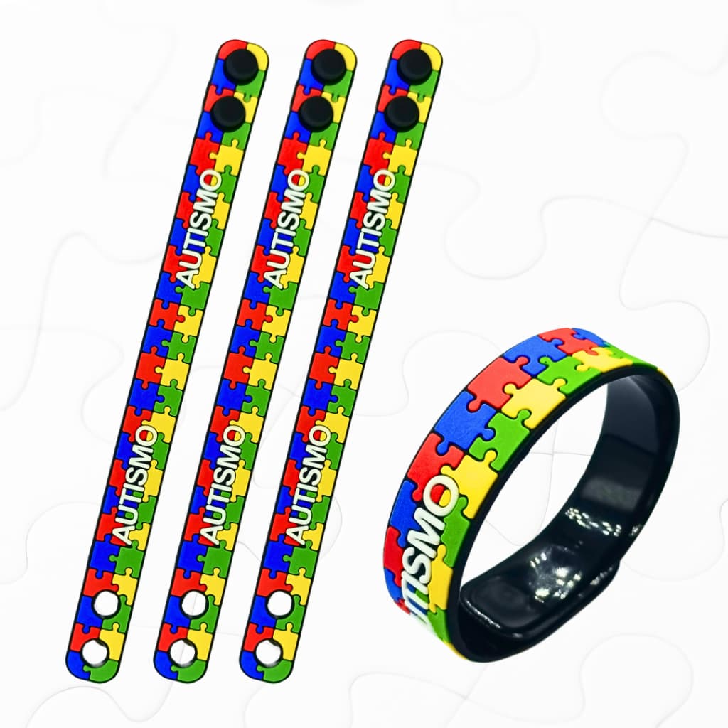 03 Pulseiras de Identificação Autismo Autista Infantil Silicone Quebra Cabeça