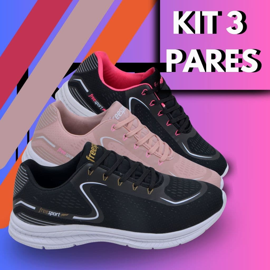 Kit 3 Pares Tênis Esportivos Masculino/Feminino para Academia Lazer